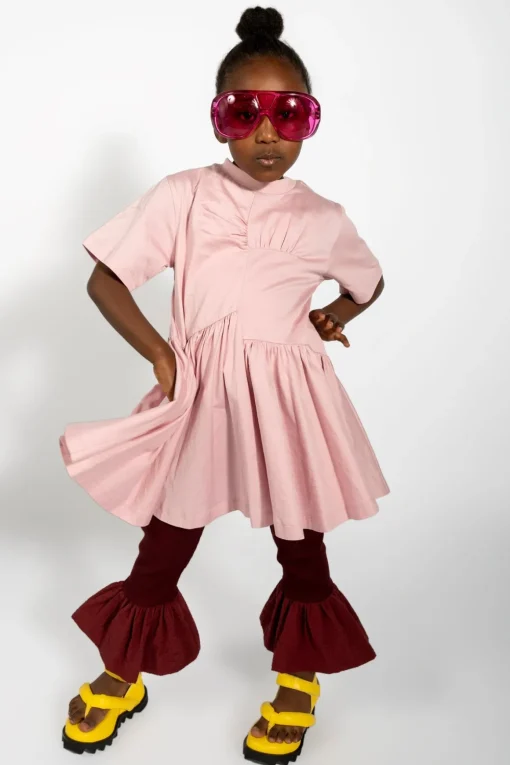 PINK GATHERED JERSEY T-SHIRT DRESS