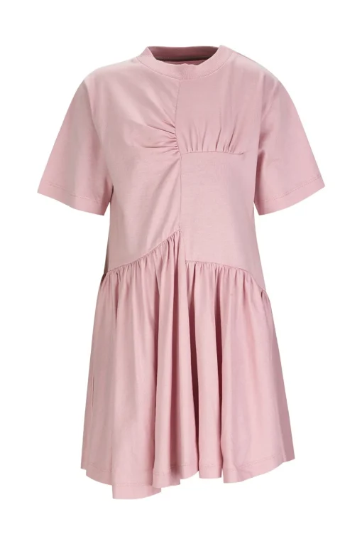 PINK GATHERED JERSEY T-SHIRT DRESS