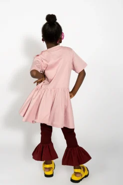 PINK GATHERED JERSEY T-SHIRT DRESS