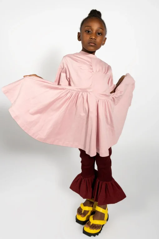 PINK GATHERED JERSEY T-SHIRT DRESS