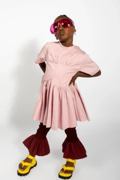 PINK GATHERED JERSEY T-SHIRT DRESS