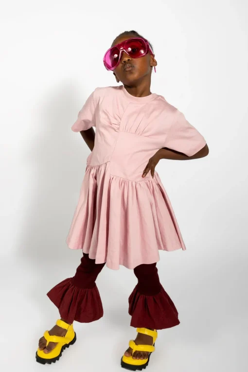 PINK GATHERED JERSEY T-SHIRT DRESS