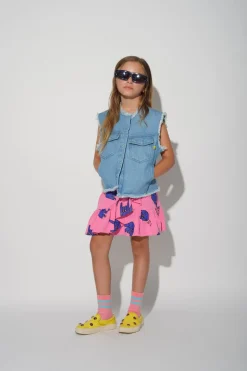 PINK HANDS PRINT SKIRT WITH OVERLAP LAYER