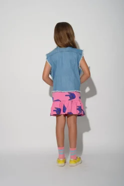 PINK HANDS PRINT SKIRT WITH OVERLAP LAYER