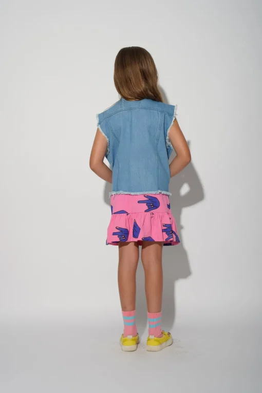 PINK HANDS PRINT SKIRT WITH OVERLAP LAYER