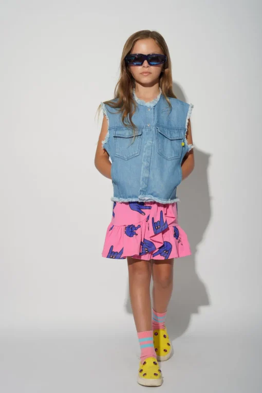 PINK HANDS PRINT SKIRT WITH OVERLAP LAYER