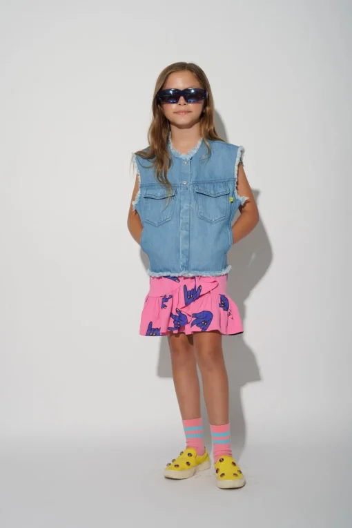 PINK HANDS PRINT SKIRT WITH OVERLAP LAYER