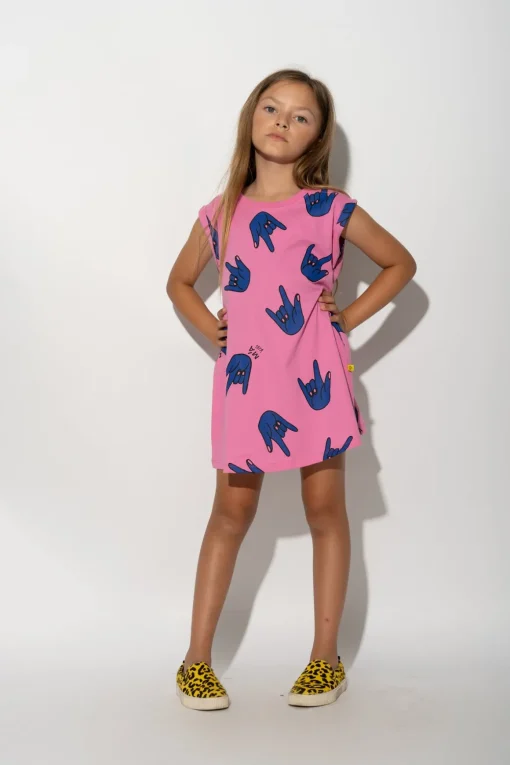 PINK HANDS PRINT T-SHIRT DRESS