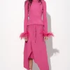 PINK MERINO WOOL FITTED TOP WITH FEATHERS