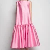 PINK MIDI SLEEVELESS PUFF HEM DRESS