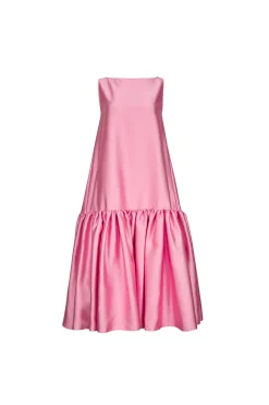 PINK MIDI SLEEVELESS PUFF HEM DRESS