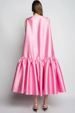 PINK MIDI SLEEVELESS PUFF HEM DRESS