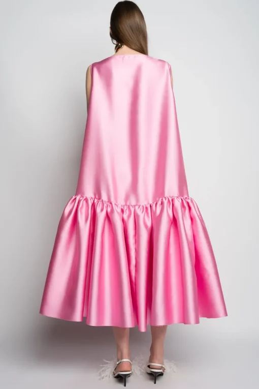 PINK MIDI SLEEVELESS PUFF HEM DRESS