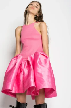 PINK MINI DRESS WITH TANK TOP SCOOPED