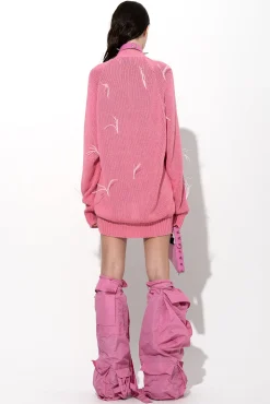 PINK OVERSIZED CARDIGAN WITH FEATHERS PULLS
