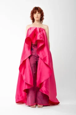 PINK PLEATED STRAPLESS TOP WITH LONG BACK