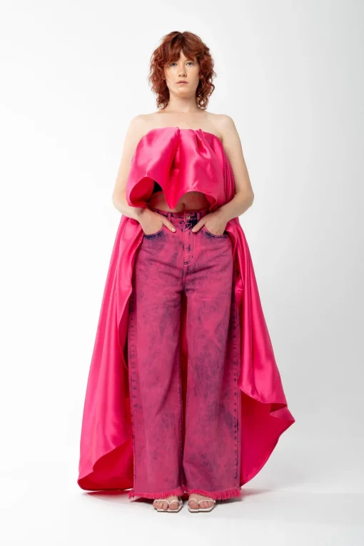 PINK PLEATED STRAPLESS TOP WITH LONG BACK