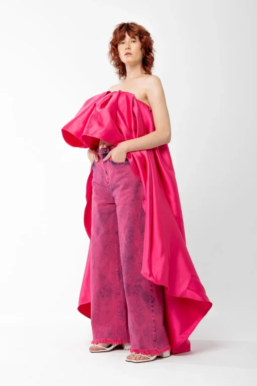 PINK PLEATED STRAPLESS TOP WITH LONG BACK