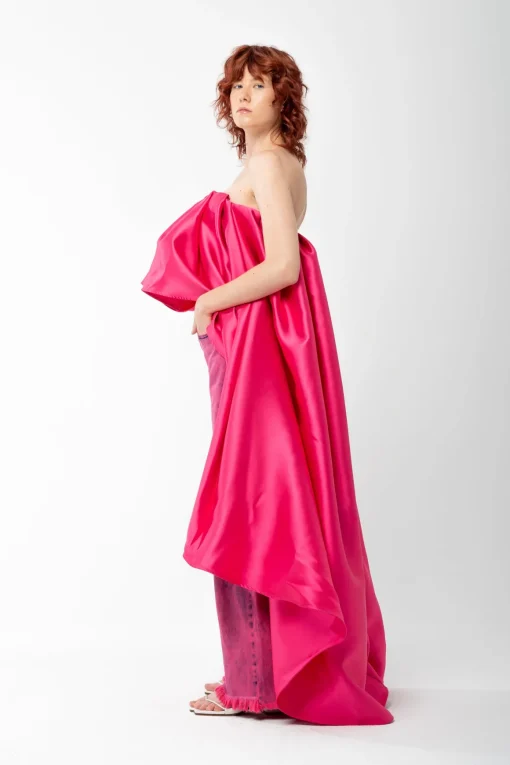 PINK PLEATED STRAPLESS TOP WITH LONG BACK