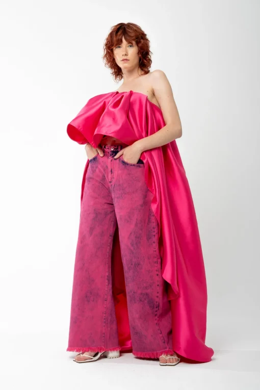 PINK PLEATED STRAPLESS TOP WITH LONG BACK
