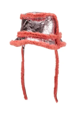 PINK SHINY LEATHER BUCKET HAT