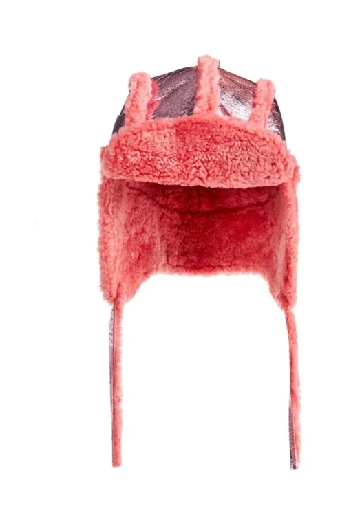 PINK SHINY LEATHER EAR COVER HAT