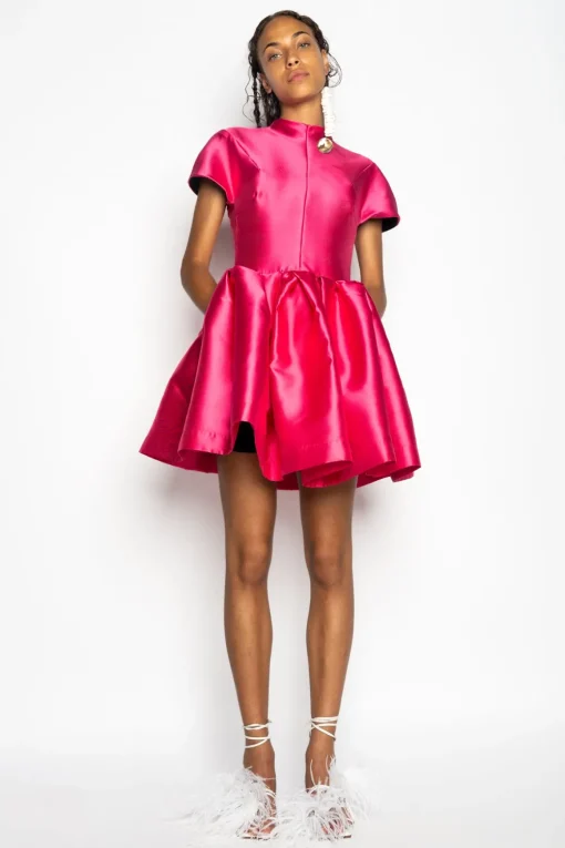 PINK SHORT SLEEVE PUFF SKIRT DRESS