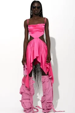 PINK SILK CUT OUT DRESS WITH OPEN BACK