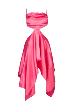 PINK SILK CUT OUT DRESS WITH OPEN BACK