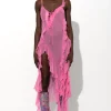 PINK SILK STRAP DRESS WITH FRONT LACE UP