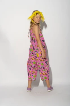 PINK SQUIGGLE PRINT BALLOON JUMPSUIT