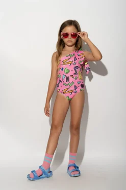 PINK SQUIGGLE PRINT ONE-SHOULDER SWIMSUIT