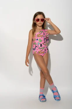 PINK SQUIGGLE PRINT ONE-SHOULDER SWIMSUIT