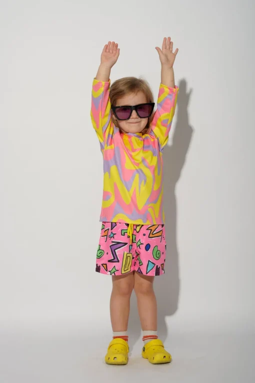 PINK SQUIGGLE PRINT SWIM SHORT