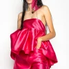 PINK STRAPLESS PEPLUM TOP