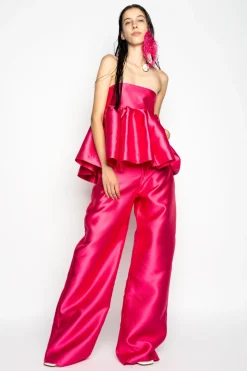 PINK STRAPLESS PEPLUM TOP