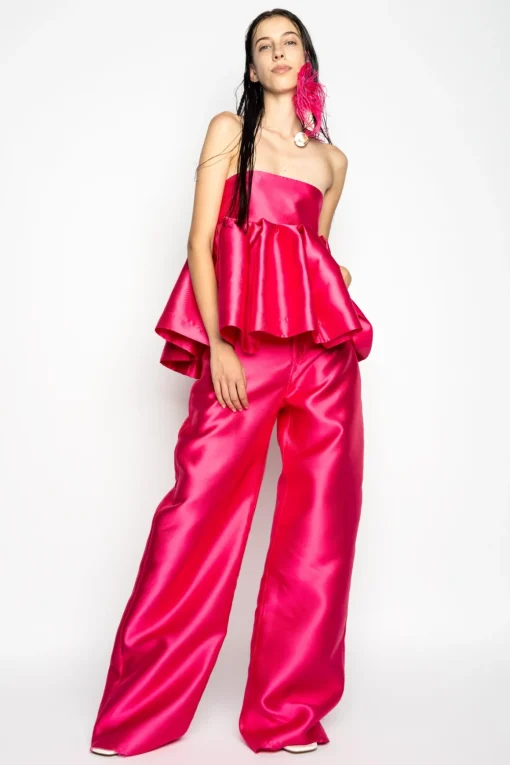 PINK STRAPLESS PEPLUM TOP