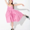 PINK STRAPPY GATHERED DRESS
