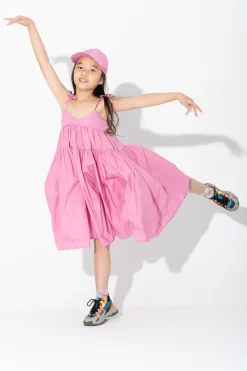 PINK STRAPPY GATHERED DRESS