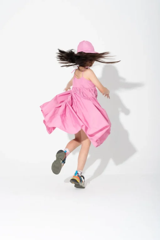 PINK STRAPPY GATHERED DRESS