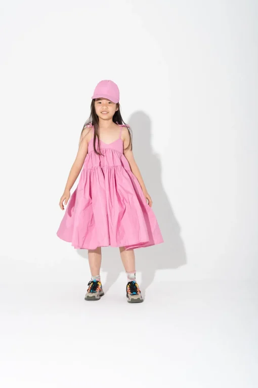 PINK STRAPPY GATHERED DRESS