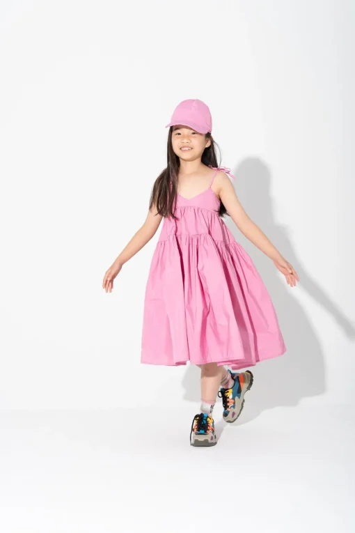 PINK STRAPPY GATHERED DRESS
