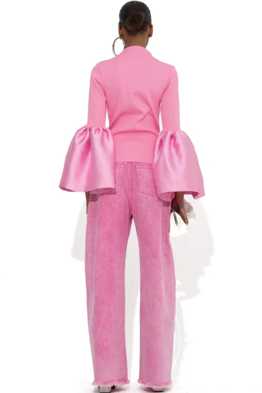 PINK TURTLENECK PUFF SLEEVE TOP