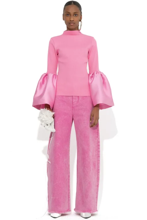 PINK TURTLENECK PUFF SLEEVE TOP