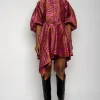 PINK ZEBRA BROCADE BALLOON SLEEVE DRESS