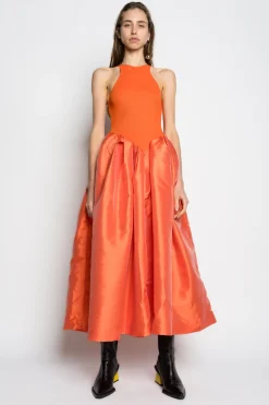 PRE-OWNED / ORANGE DRESS WITH TANK TOP SCOOPED