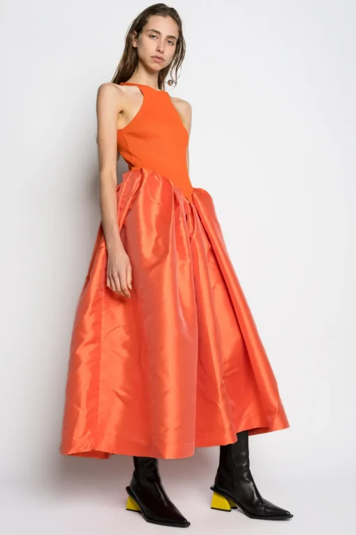 PRE-OWNED / ORANGE DRESS WITH TANK TOP SCOOPED