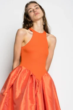 PRE-OWNED / ORANGE DRESS WITH TANK TOP SCOOPED