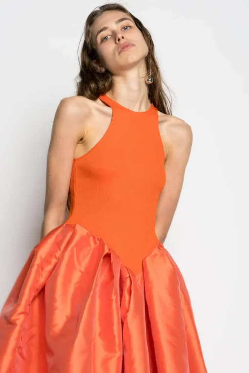 PRE-OWNED / ORANGE DRESS WITH TANK TOP SCOOPED