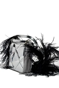 PRE-OWNED / SILVER WALLET BAG WITH FEATHER STRAP